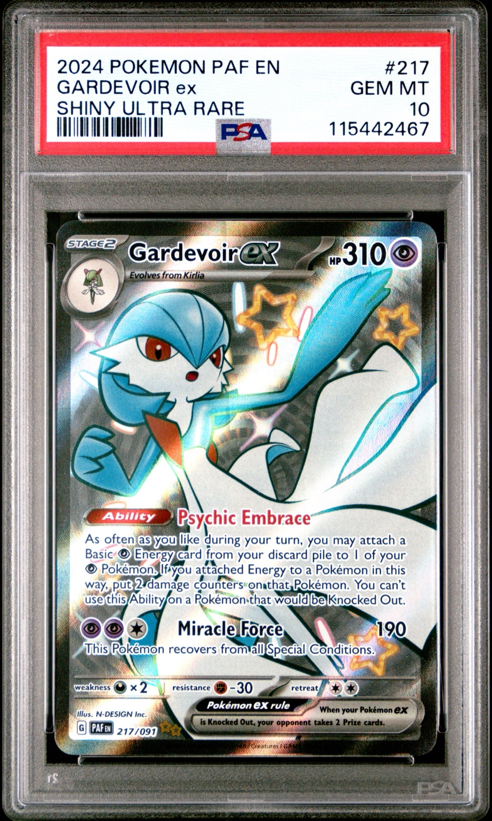 2024 #217 Gardevoir EX PSA 10 Paf EN-Paldean Fates Pokemon