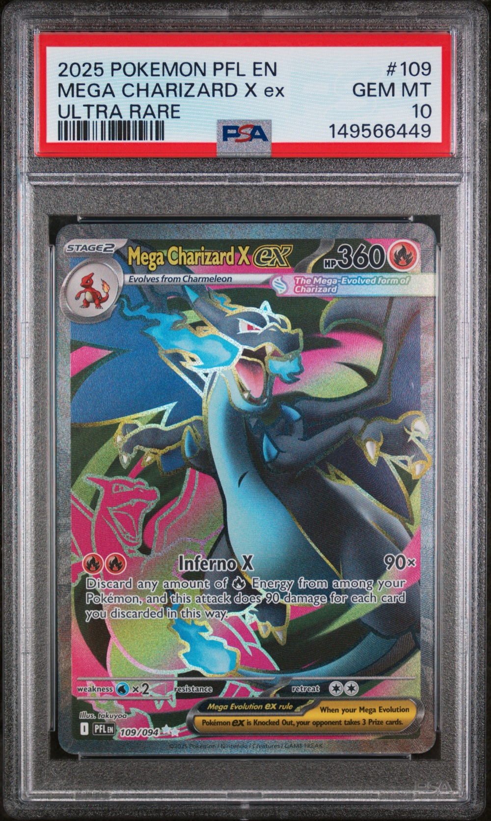 2025 #109 Mega Charizard X EX PSA 10 Pfl EN-Phantasmal Flames