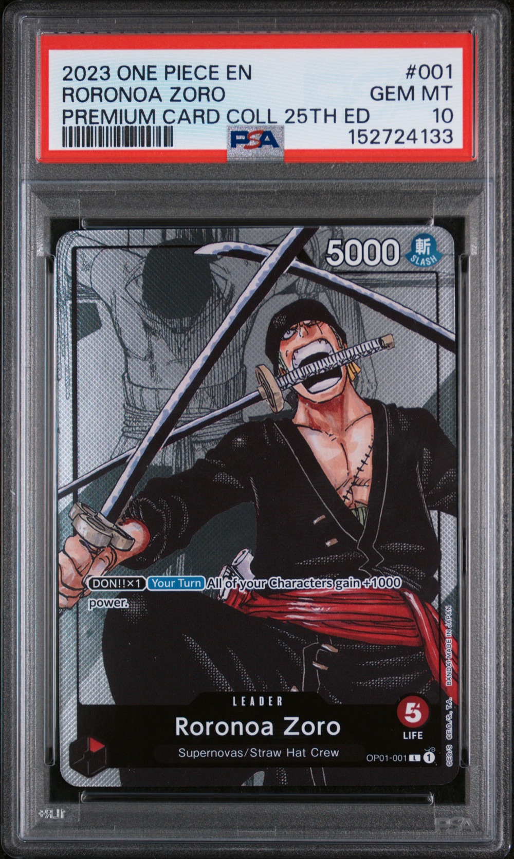 2023 #001 Roronoa Zoro PSA 10 One Piece Premium Card Collection 25th Edition