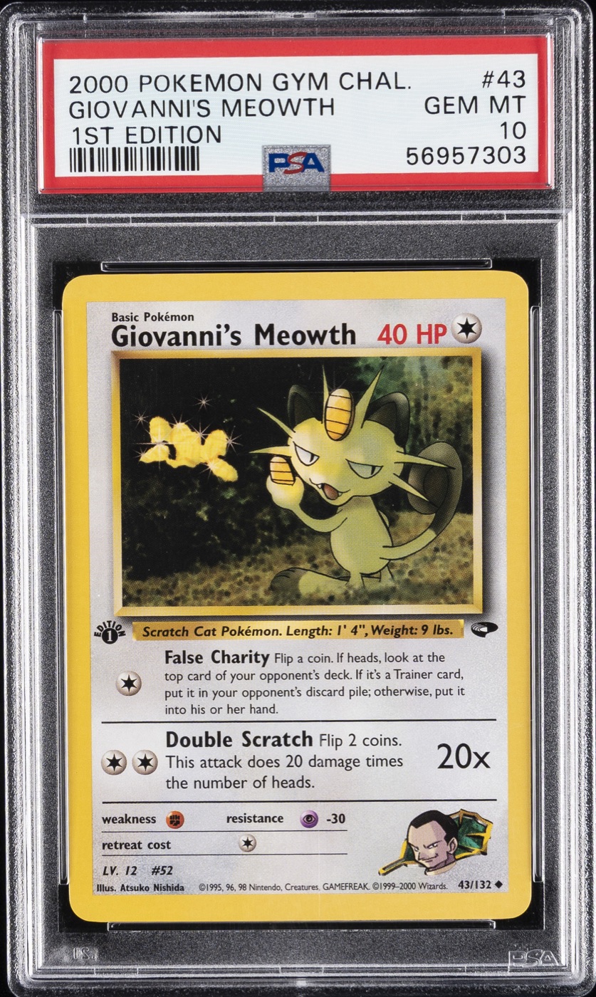 2000 #43 GIOVANNI'S MEOWTH PSA 10 POKEMON GYM CHALLENGE | 1ST EDITION