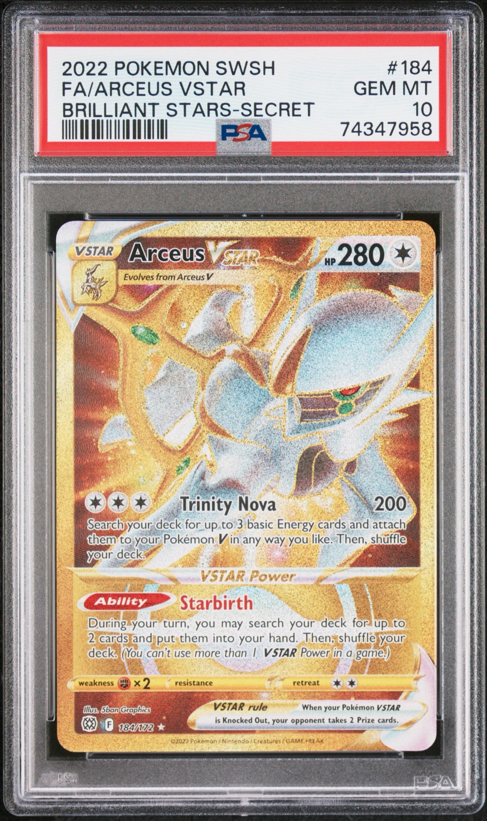 2022 #184 Full Art/Arceus Vstar PSA 10 Sword & Shield Brilliant Stars