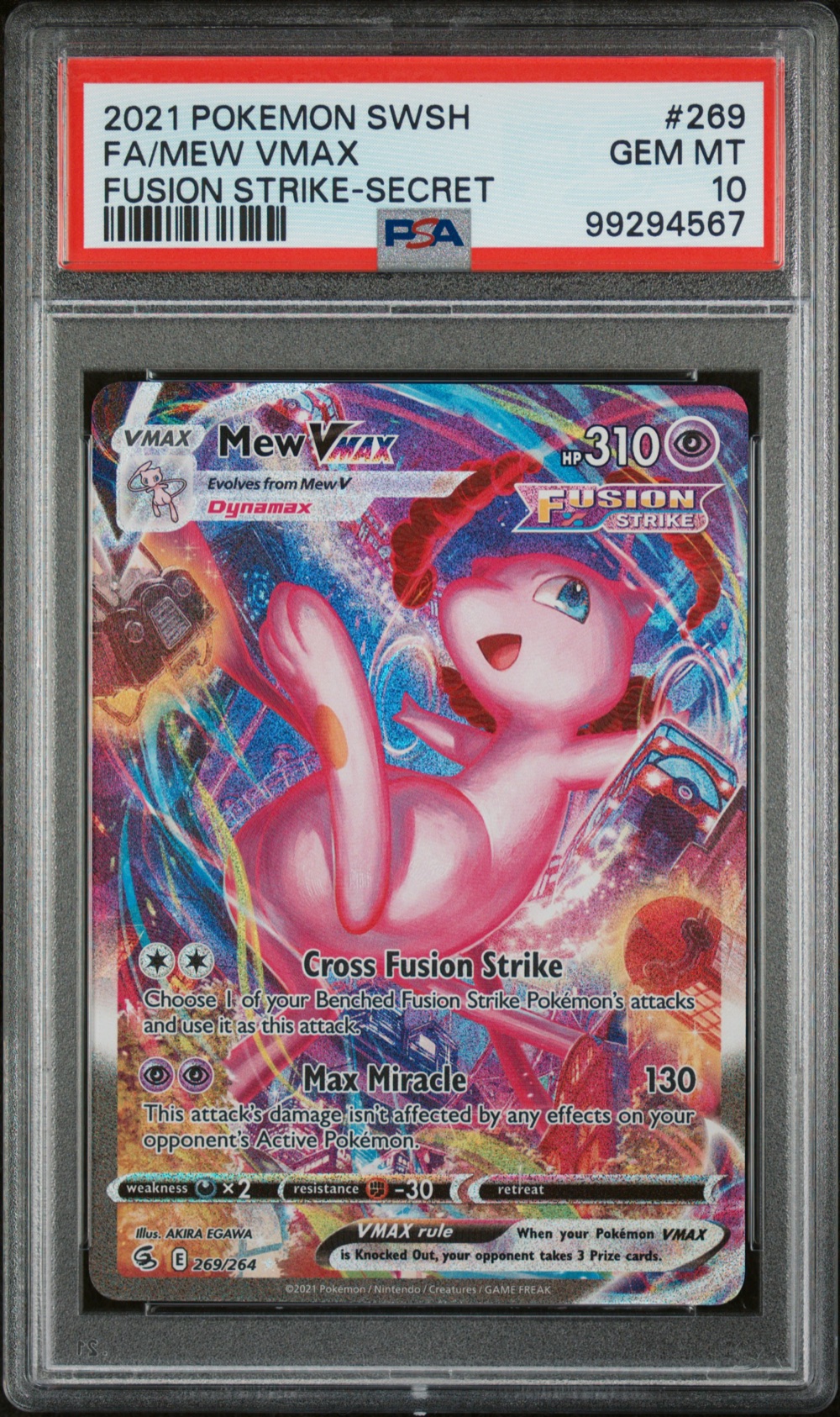 2021 #269 Full Art/Mew Vmax PSA 10 Sword & Shield Fusion Strike Pokemon